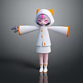 3D Game Film Character With White Hooded Coat Pink Hair Purple Eyes And Outstretched Arms
