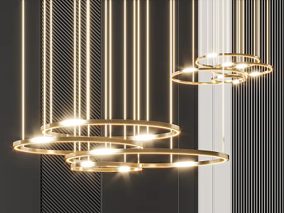 Modern Golden Circular Pendant Light With Multi layer Illuminated Rings And Minimalist Background 3d model