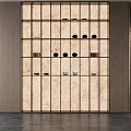 Modern Wooden Tea Cabinet With Glass Doors And Teapots In Elegant Interior Design
