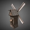 Traditional Agricultural Windmill Equipment With Wooden Structure And Four Metal Blades