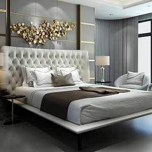 Modern background double bed 3d model