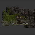 Cave Interior With Stone Walls Green Vines Stalactites And Mossy Floor