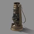 Antique Vintage Metal Kerosene Lamp With Glass Shade And Brass Base