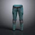 Blue Denim Pants With Brown Belt Knee Patches And Distressed Casual Style