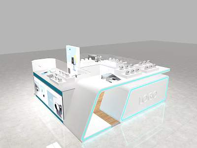 Modern White Retail Display Counter With Transparent Showcases And Logo 3d model