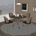 Modern Round Dining Table Set With Four Chairs Round Rug Pendant Light And Wall Art