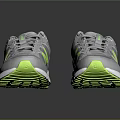 Gray Athletic Running Shoes With Neon Green Accents Mesh Upper And White Sole