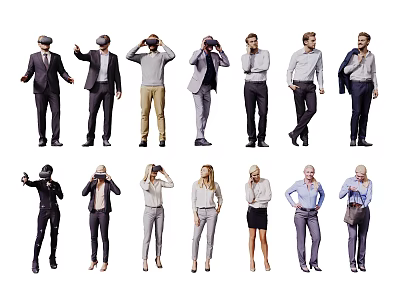 Diverse People 3D Character Models in Various Poses and Business Casual Attire 3d model