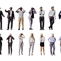 Diverse People 3D Character Models in Various Poses and Business Casual Attire