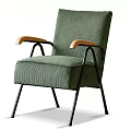 Modern Single Sofa In Green Brown Beige Colors With Wooden Armrests And Black Metal Legs