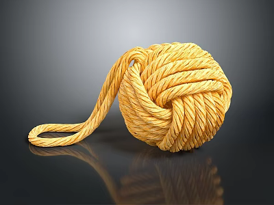 Decorative Yellow Coiled Rope Ball With Shiny Texture On Dark Surface 3d model