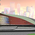 Modern Building With Colorful Glass Facade And City Skyline Background