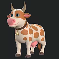 Cute Cartoon Cows With Brown White Spots And Bell Collars On Black Background