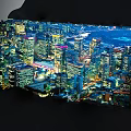 Dazzling City Night View with Illuminated Skyscrapers Lights and Flowing River