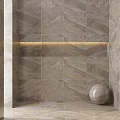 Elegant Taupe Tile Wall With Built In Light Strip And Marble Sphere Decoration