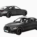 Black Modern Sedan Car With Sleek Design And Black Wheels Two Angles View