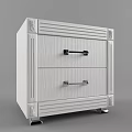 Light Gray Nightstand With Two Drawers Black Metal Handles And Carved Details