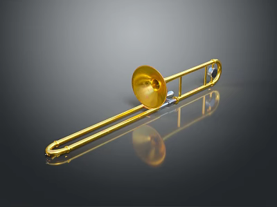 Golden Brass Trombone Musical Instrument with Shiny Finish and Slide Design 3d model
