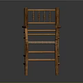 Classic Wooden Armchair With Woven Seat Curved Armrests And Carved Backrest