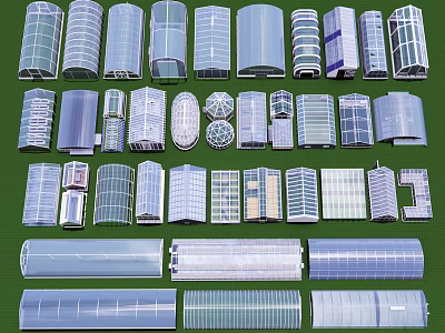 Various Industrial Factory Architectural Models With Transparent Panels And Different Structures 3d model