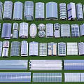 Various Industrial Factory Architectural Models With Transparent Panels And Different Structures