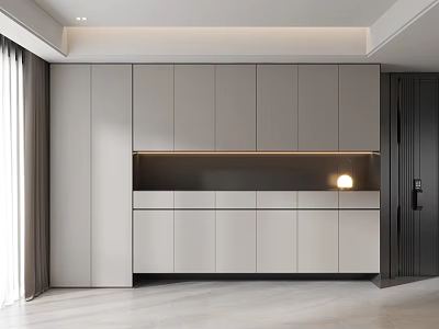 Modern Built in Shoe Cabinet with Light Dark Gray Design and Entryway Storage Lighting 3d model