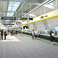Modern Metro Station Platform with Passengers Directional Signage Ceiling Structure and Floor Design 3d model