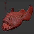 Fierce Anglerfish With Sharp Teeth And Bioluminescent Lure In Deep Sea 3d model