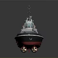 Detailed Tugboat Model With Black Red Hull Upper Deck And Antenna On Reflective Surface