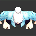 3D Character Design Featuring White Hair Blue Jacket Purple Leggings Front Back View