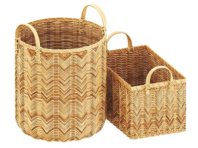 Natural Woven Storage Baskets with Handles Chevron Pattern Round and Square Design 3d model