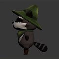 Adorable 3D Cartoon Raccoon Character Wearing Green Hat And Green Scarf