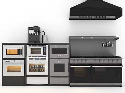 Modern Built in Kitchen Appliances Including Oven Coffee Machine Stove and Range Hood 3d model