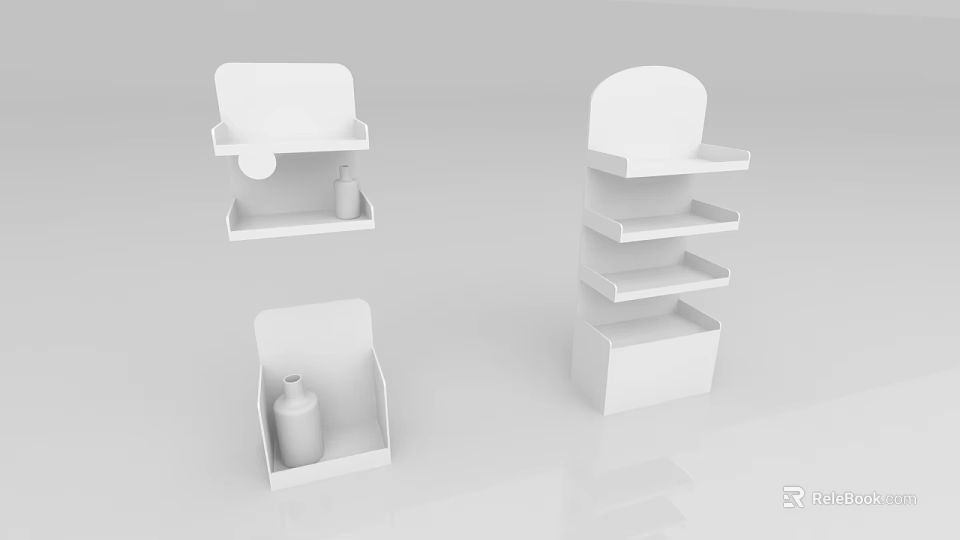 White Display Shelves With Various Styles Curved Top And Multiple Storage Tiers 3d model 
