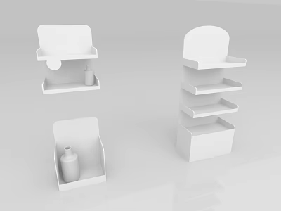 White Display Shelves With Various Styles Curved Top And Multiple Storage Tiers 3d model