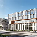 Modern Industrial Factory Building With Large Glass Windows And Green Landscaping