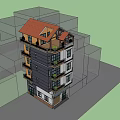 Modern Multi Story Building With Red Roof Yellow Grey White Facade Balconies And Windows