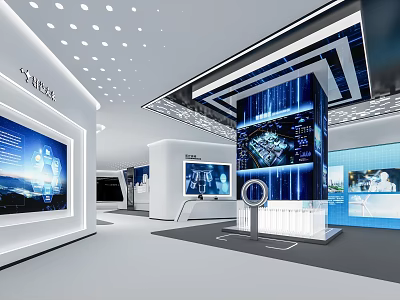 Hi Tech Modern Exhibition Hall With Digital Displays Large Screens And Modern Lighting 3d model