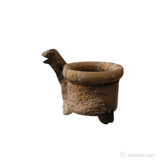 Ancient Style Terracotta Ceramic Vessel With Bird Head Design And Textured Surface 3d model