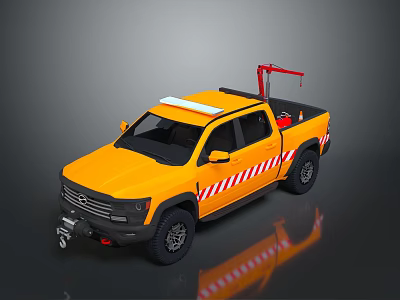 Yellow Utility Truck With Roof Light Bar Rear Crane Arm And Reflective Stripes 3d model