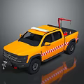 Yellow Utility Truck With Roof Light Bar Rear Crane Arm And Reflective Stripes