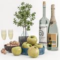 Modern Fruit Fruit Ornaments Combination Apple Walnut Champagne Green Plant Vase Kitchen Accessories 3d model