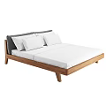 Modern Wooden Frame Bed with White Mattress Sheets and Pillows 3d model