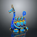 Elaborate Blue Dragon Shaped Ornamental Boat With Golden Accents And Circular Ornaments