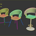 Three Green Leisure Chairs With Modern Padded Seats Wooden Armrests And Metal Bases