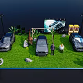 Outdoor Vehicle Display Event With Multiple Cars On Grass And Decorative Lights