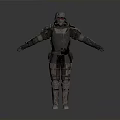 Sci Fi Armored Warrior Character With Metallic Mechanical Armor And Helmet