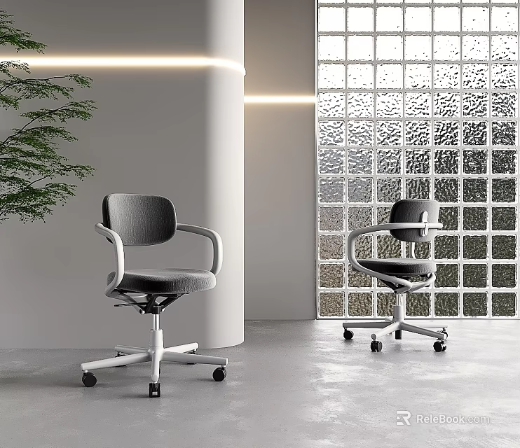 Modern Gray Office Chair With Armrests And Rolling Casters In Contemporary Interior 3d model 