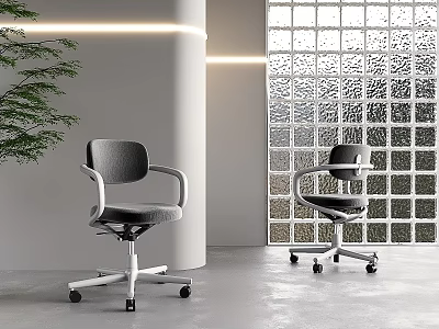 Modern Gray Office Chair With Armrests And Rolling Casters In Contemporary Interior 3d model
