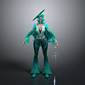 Fantasy Female Character In Green Outfit With Hat And Sword Design